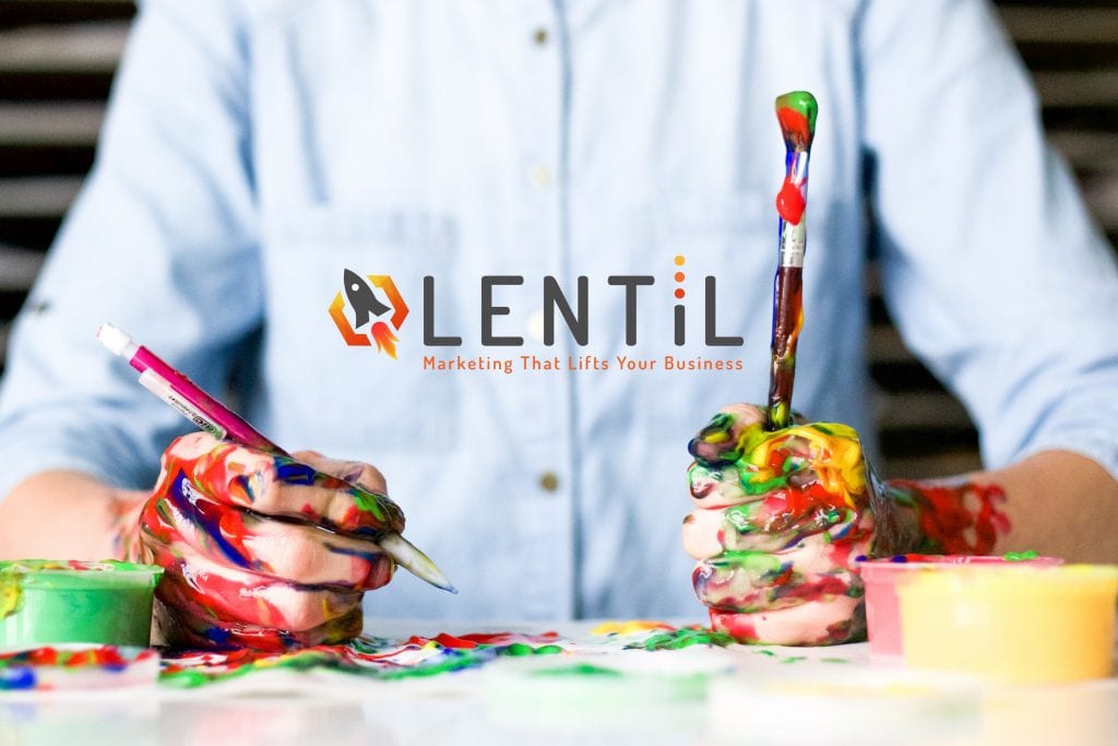 Man with pain brushes and Lentil Marketing logo