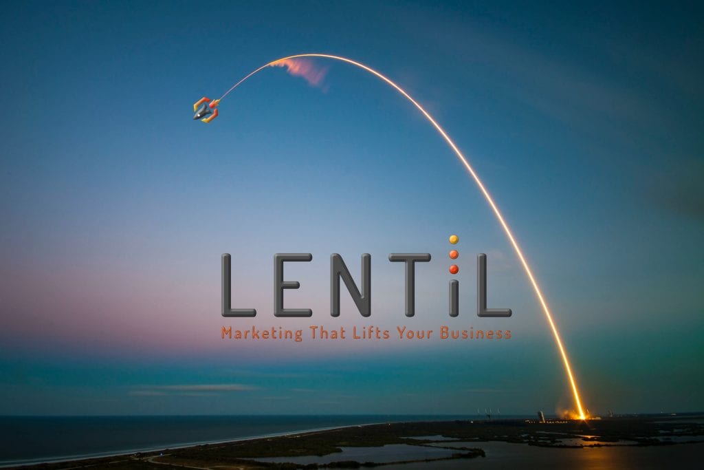 Lentil Marketing logo for Business Rebrand blog. Lentil Logo (rocket) taking off.
