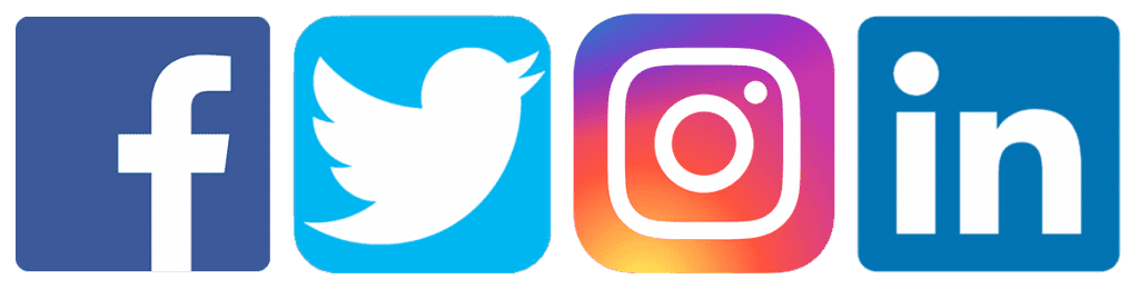 Social media logos, Facebook, Twitter, Instagram and LinkedIn.